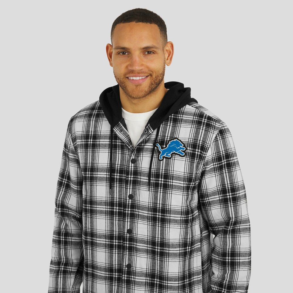 NFL x Darius Rucker Collection Plaid Flannel Quilted Full-Snap Hooded Shacket - Detroit Lions