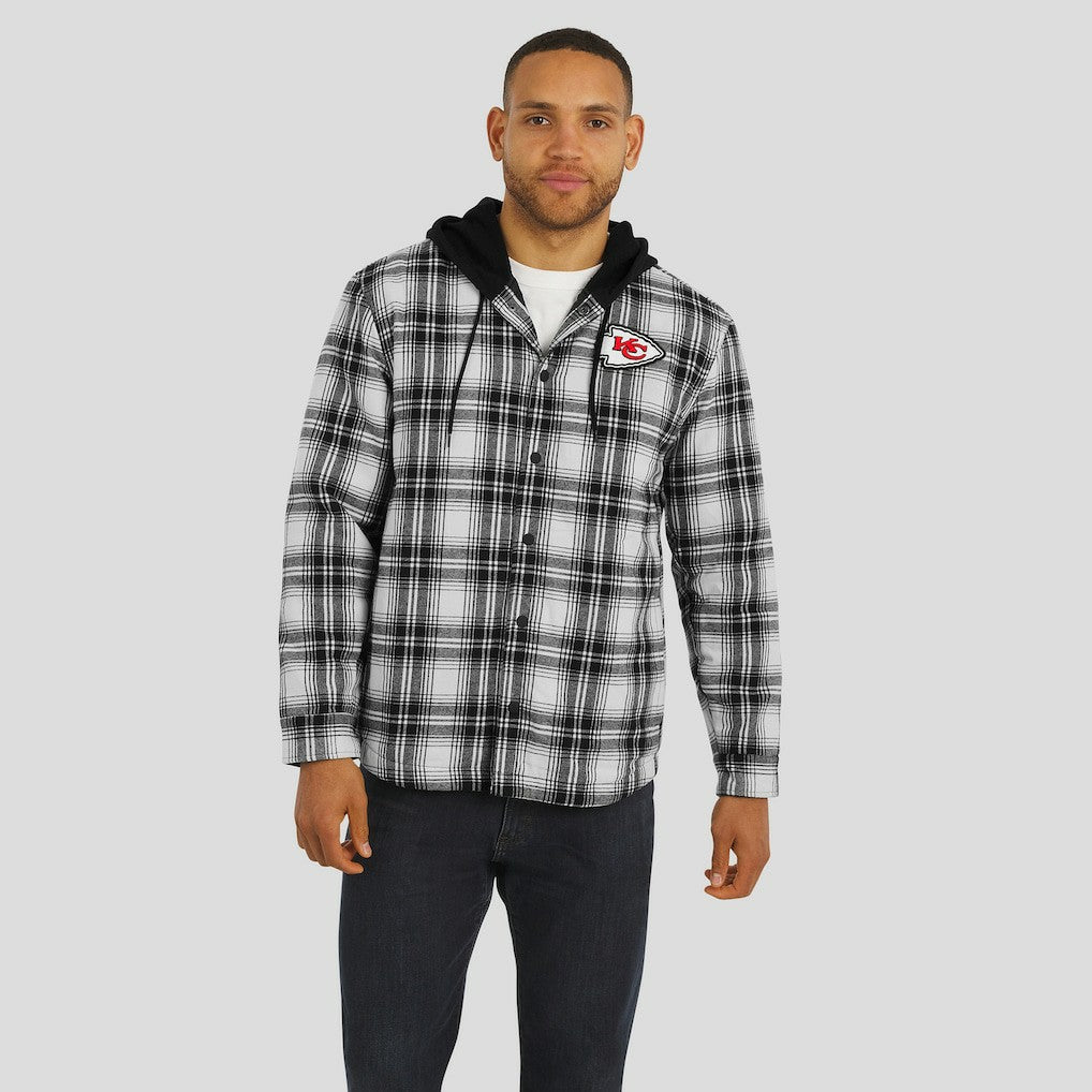 NFL x Darius Rucker Collection Plaid Flannel Quilted Full-Snap Hooded Shacket - Kansas City Chiefs
