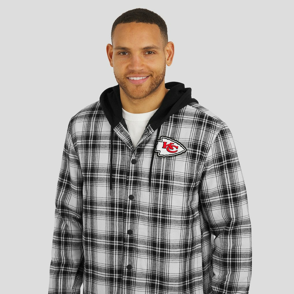 NFL x Darius Rucker Collection Plaid Flannel Quilted Full-Snap Hooded Shacket - Kansas City Chiefs