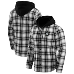 NFL x Darius Rucker Collection Plaid Flannel Quilted Full-Snap Hooded Shacket - Las Vegas Raiders