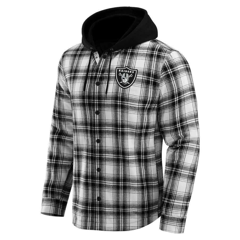 NFL x Darius Rucker Collection Plaid Flannel Quilted Full-Snap Hooded Shacket - Las Vegas Raiders