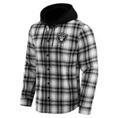 NFL x Darius Rucker Collection Plaid Flannel Quilted Full-Snap Hooded Shacket - Las Vegas Raiders