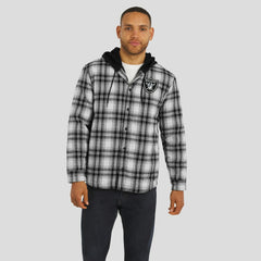 NFL x Darius Rucker Collection Plaid Flannel Quilted Full-Snap Hooded Shacket - Las Vegas Raiders