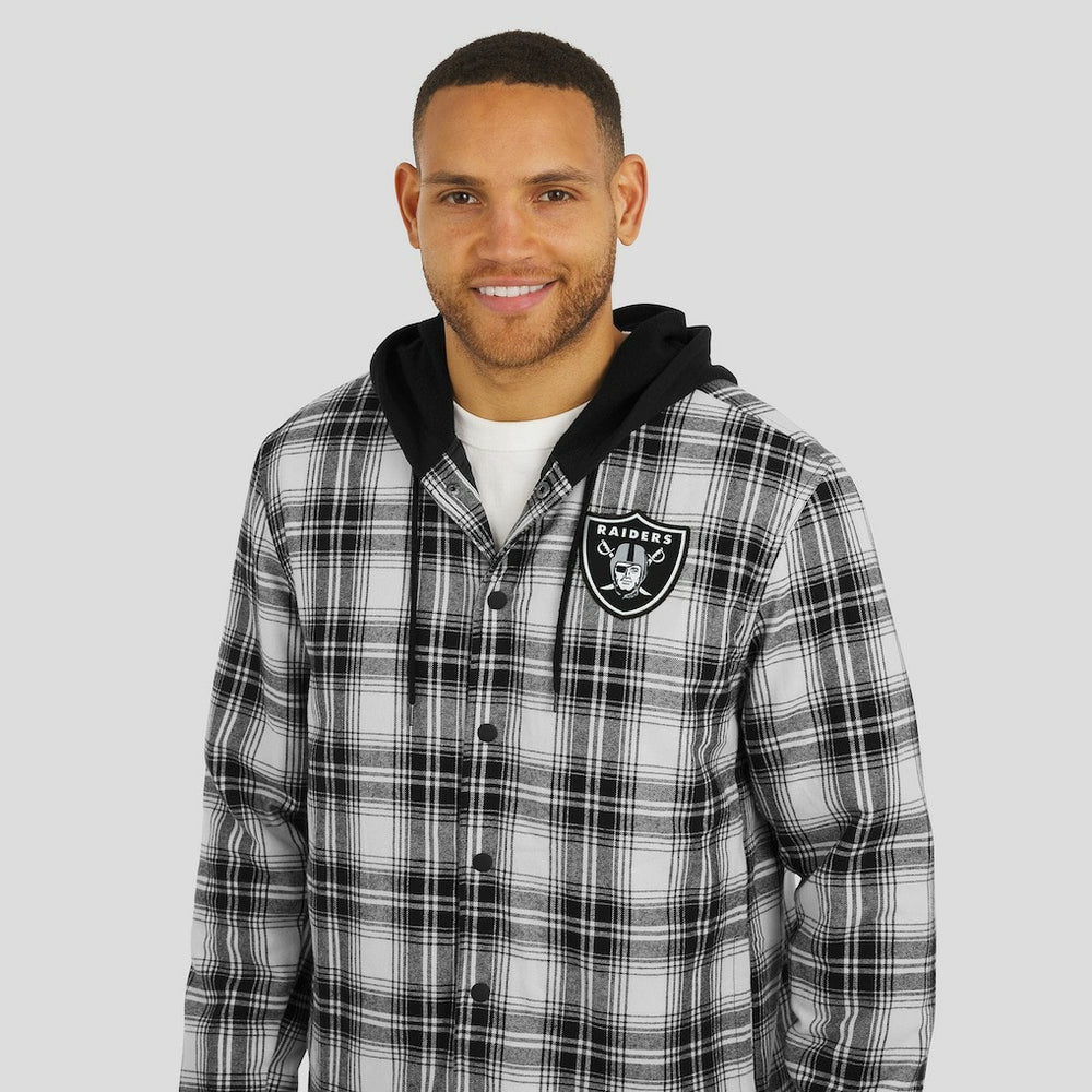 NFL x Darius Rucker Collection Plaid Flannel Quilted Full-Snap Hooded Shacket - Las Vegas Raiders