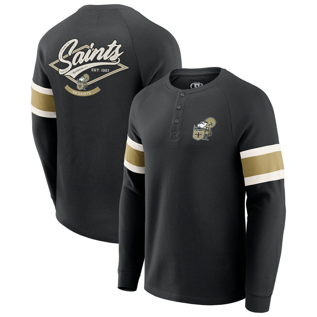 Darius Rucker Collection Waffle-Knit Raglan Long Sleeve Henley T-Shirt - New Orleans Saints