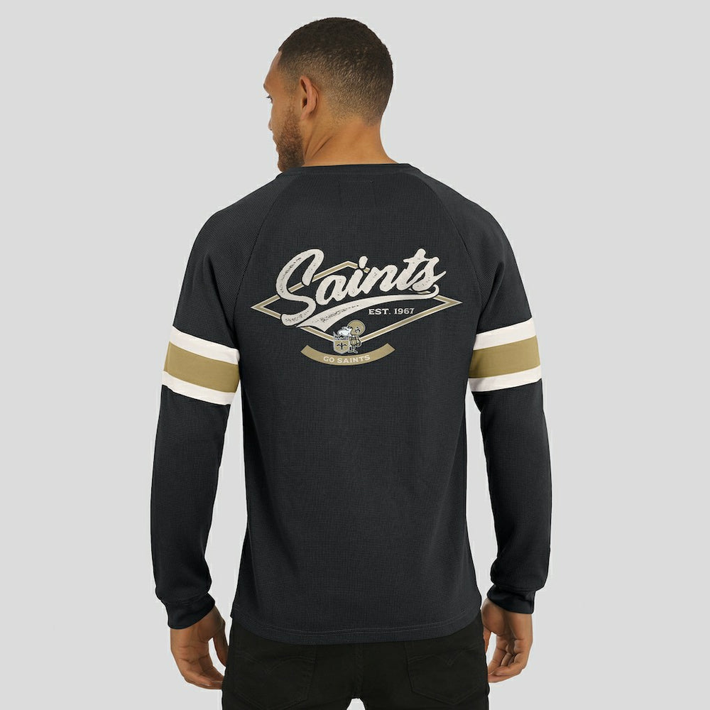 Darius Rucker Collection Waffle-Knit Raglan Long Sleeve Henley T-Shirt - New Orleans Saints