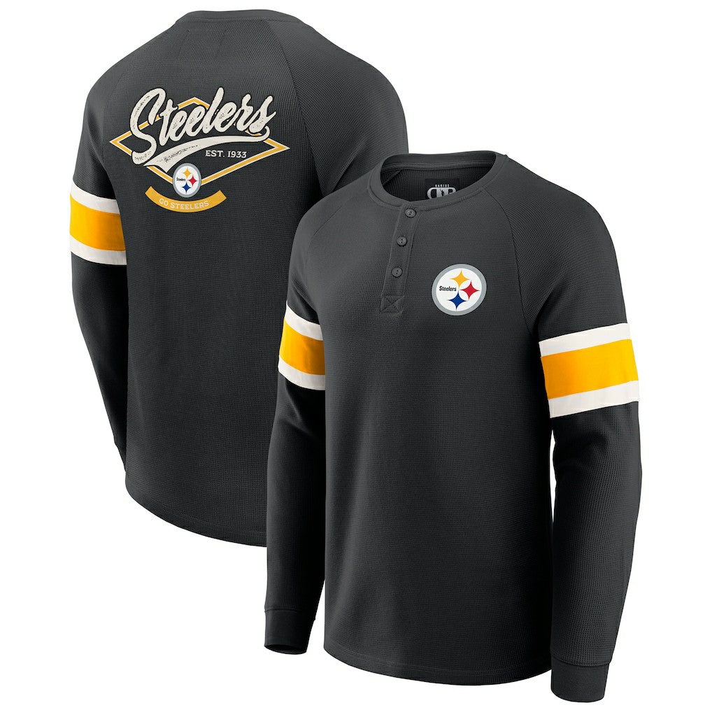 Darius Rucker Collection Waffle-Knit Raglan Long Sleeve Henley T-Shirt - Pittsburgh Steelers