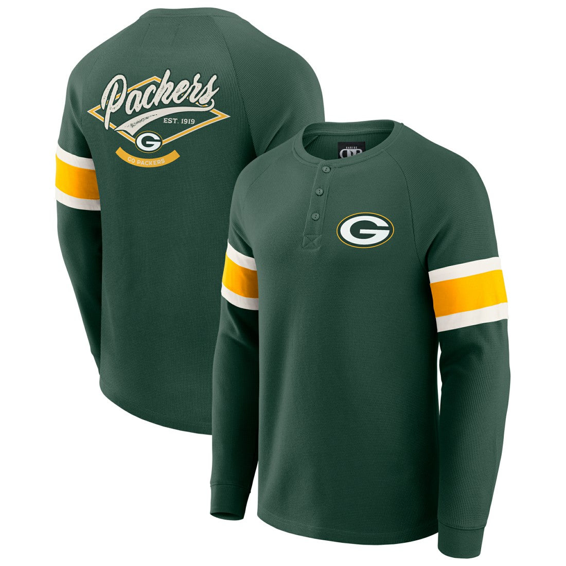 Darius Rucker Collection Waffle-Knit Raglan Long Sleeve Henley T-Shirt - Green Bay Packers