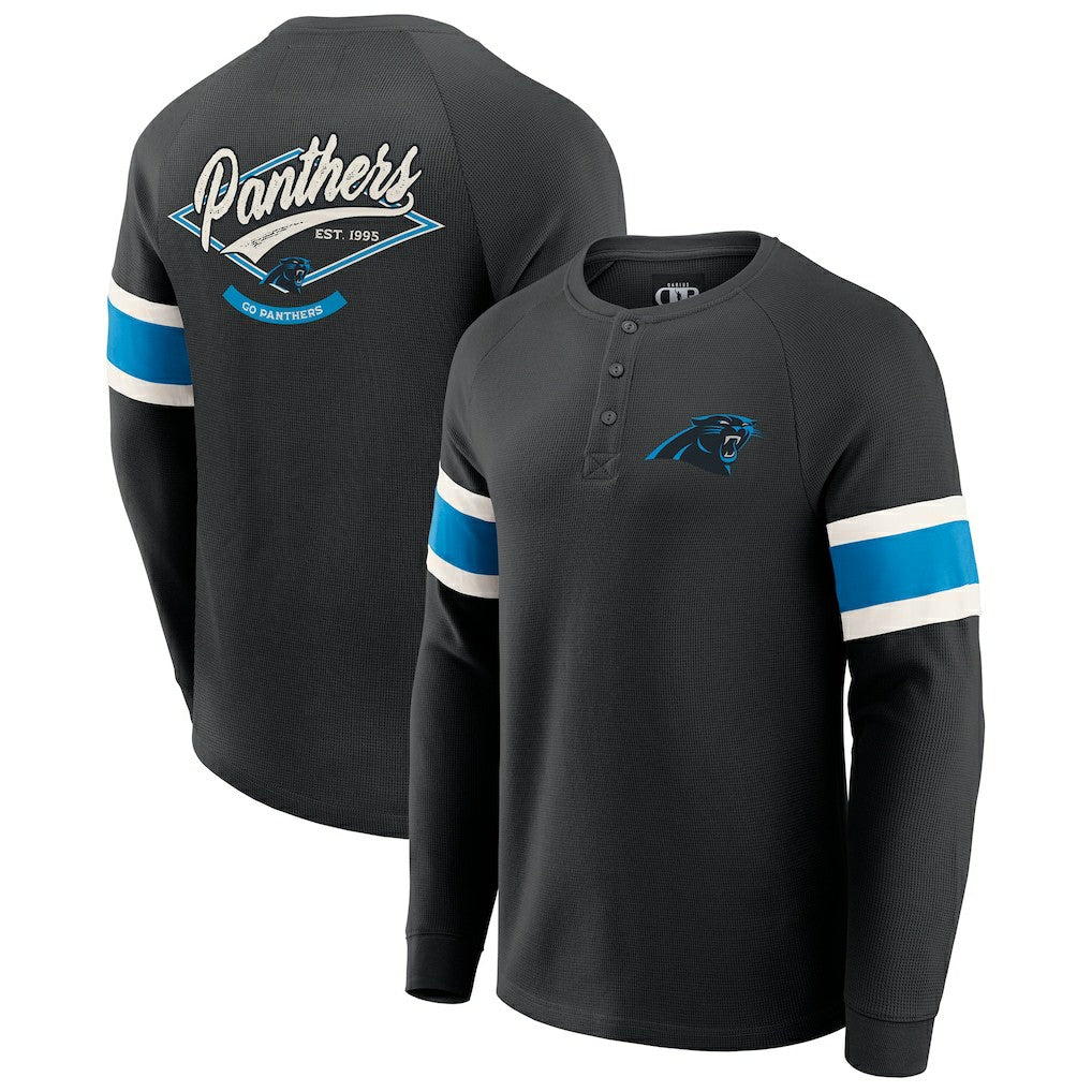 Darius Rucker Collection Waffle-Knit Raglan Long Sleeve Henley T-Shirt - Carolina Panthers