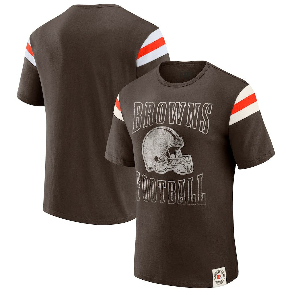 Darius Rucker Collection Football Stripe Sleeve T-Shirt - Cleveland Browns
