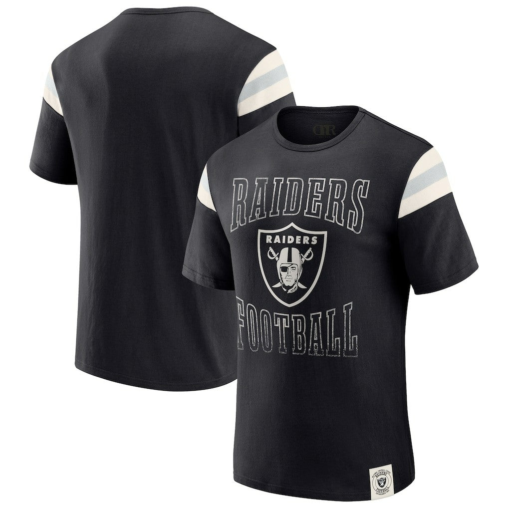 Darius Rucker Collection Football Stripe Sleeve T-Shirt - Las Vegas Raiders