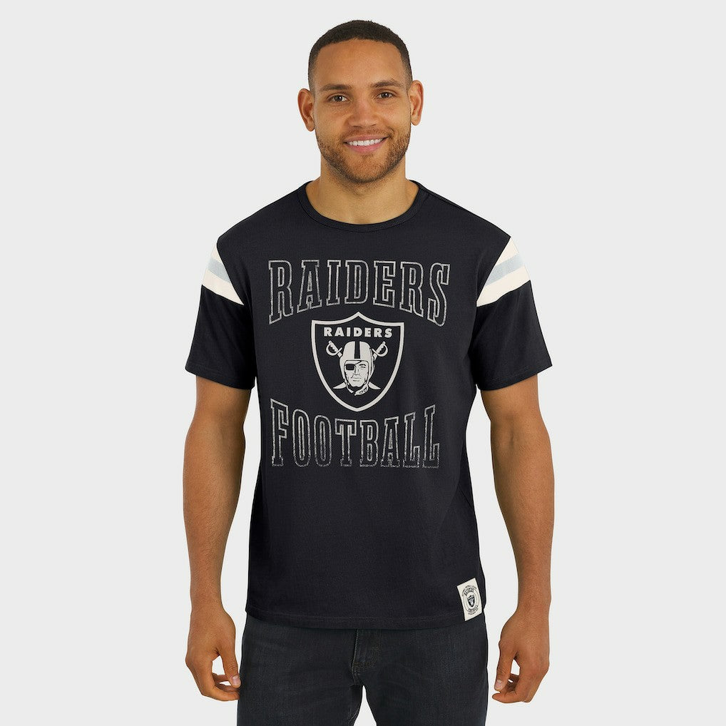 Darius Rucker Collection Football Stripe Sleeve T-Shirt - Las Vegas Raiders