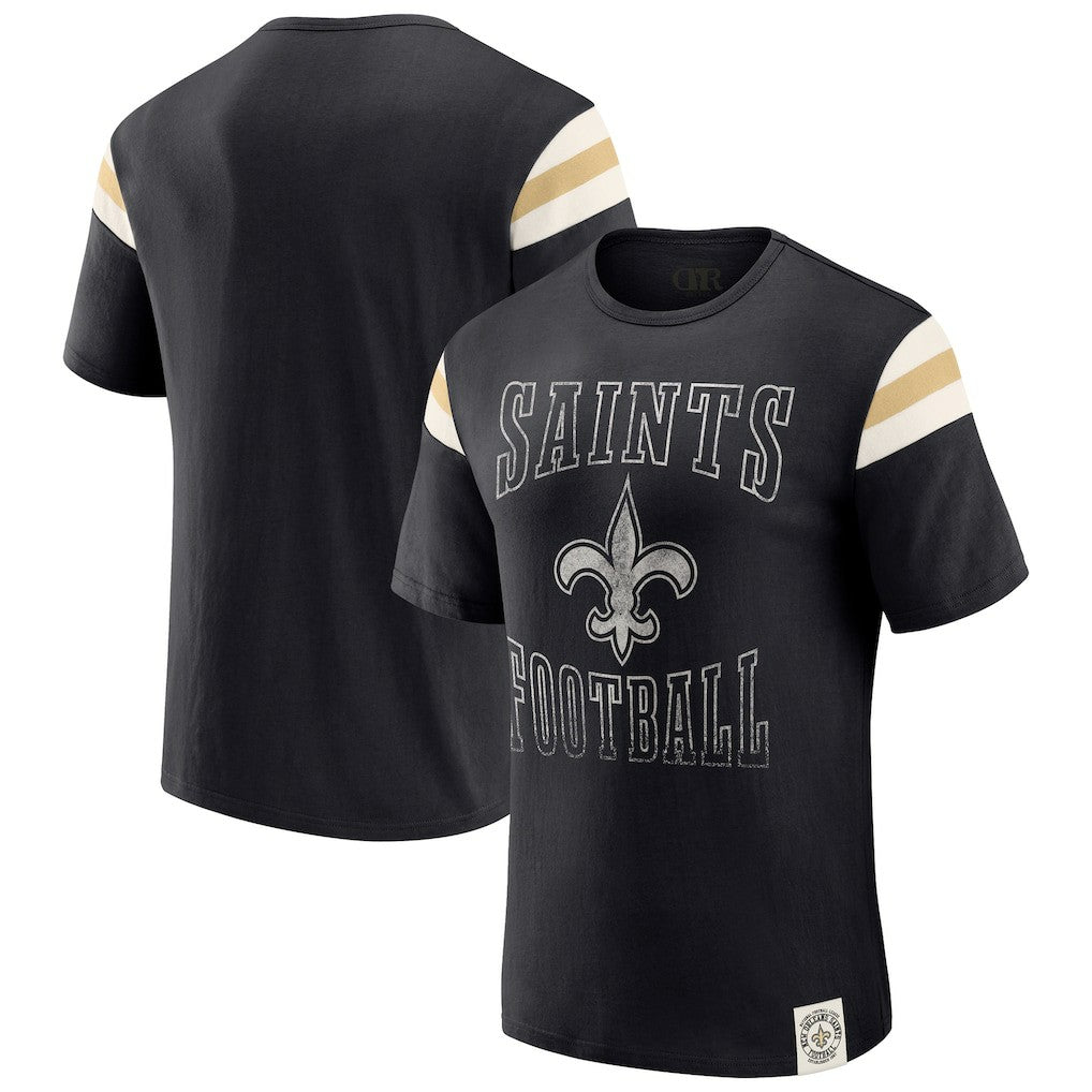 Darius Rucker Collection Football Stripe Sleeve T-Shirt - New Orleans Saints