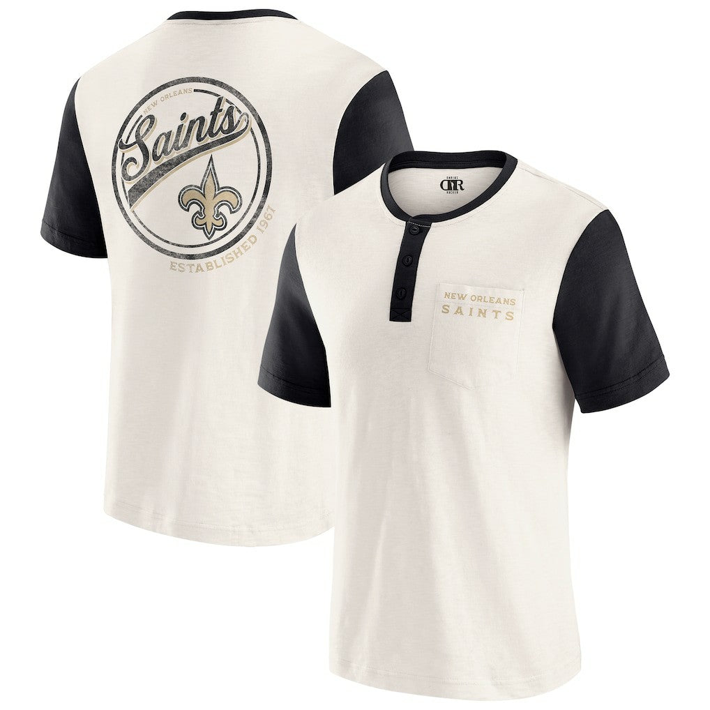 Darius Rucker Collection Henley Colorblock Slub Pocket T-Shirt - New Orleans Saints