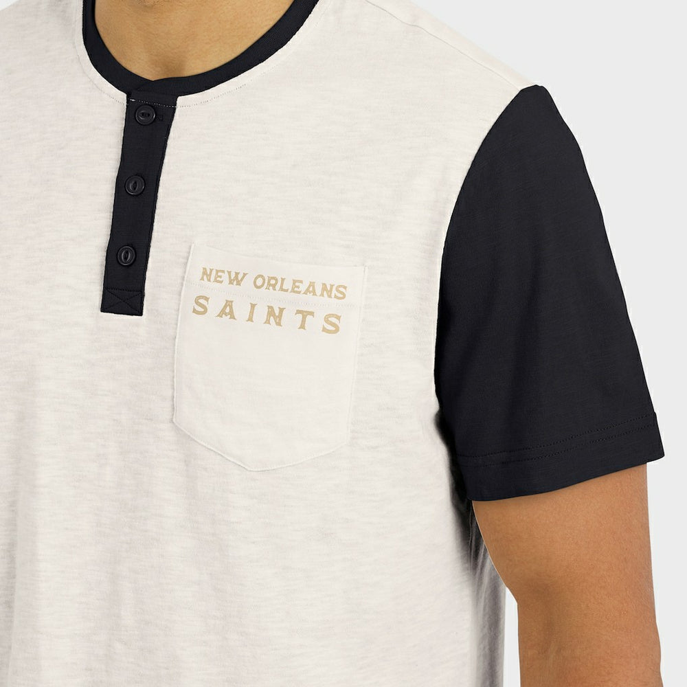 Darius Rucker Collection Henley Colorblock Slub Pocket T-Shirt - New Orleans Saints