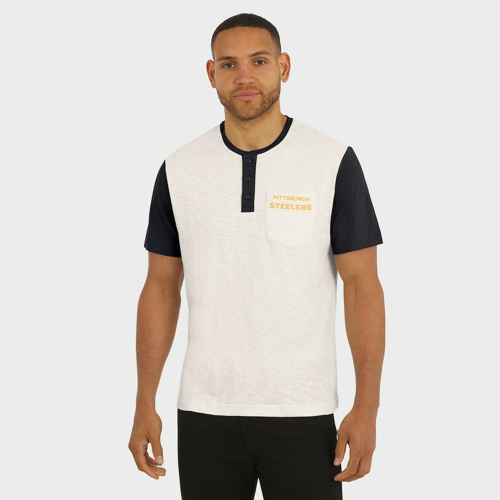 Darius Rucker Collection Henley Colorblock Slub Pocket T-Shirt - Pittsburgh Steelers