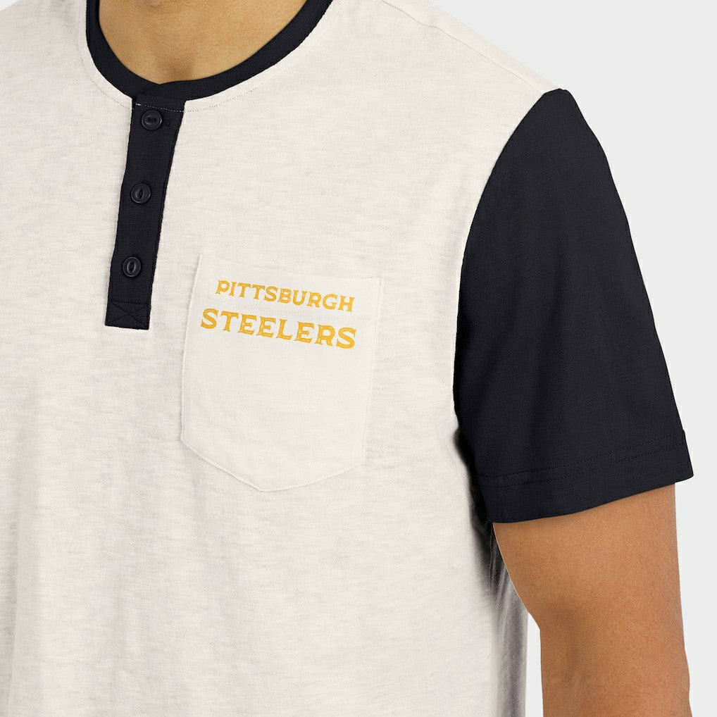 Darius Rucker Collection Henley Colorblock Slub Pocket T-Shirt - Pittsburgh Steelers