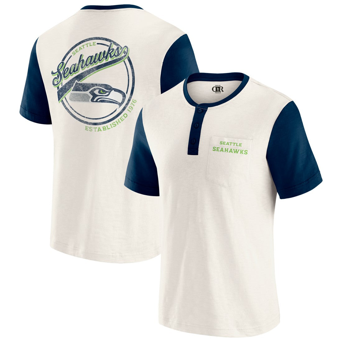 Darius Rucker Collection Henley Colorblock Slub Pocket T-Shirt - Seattle Seahawks