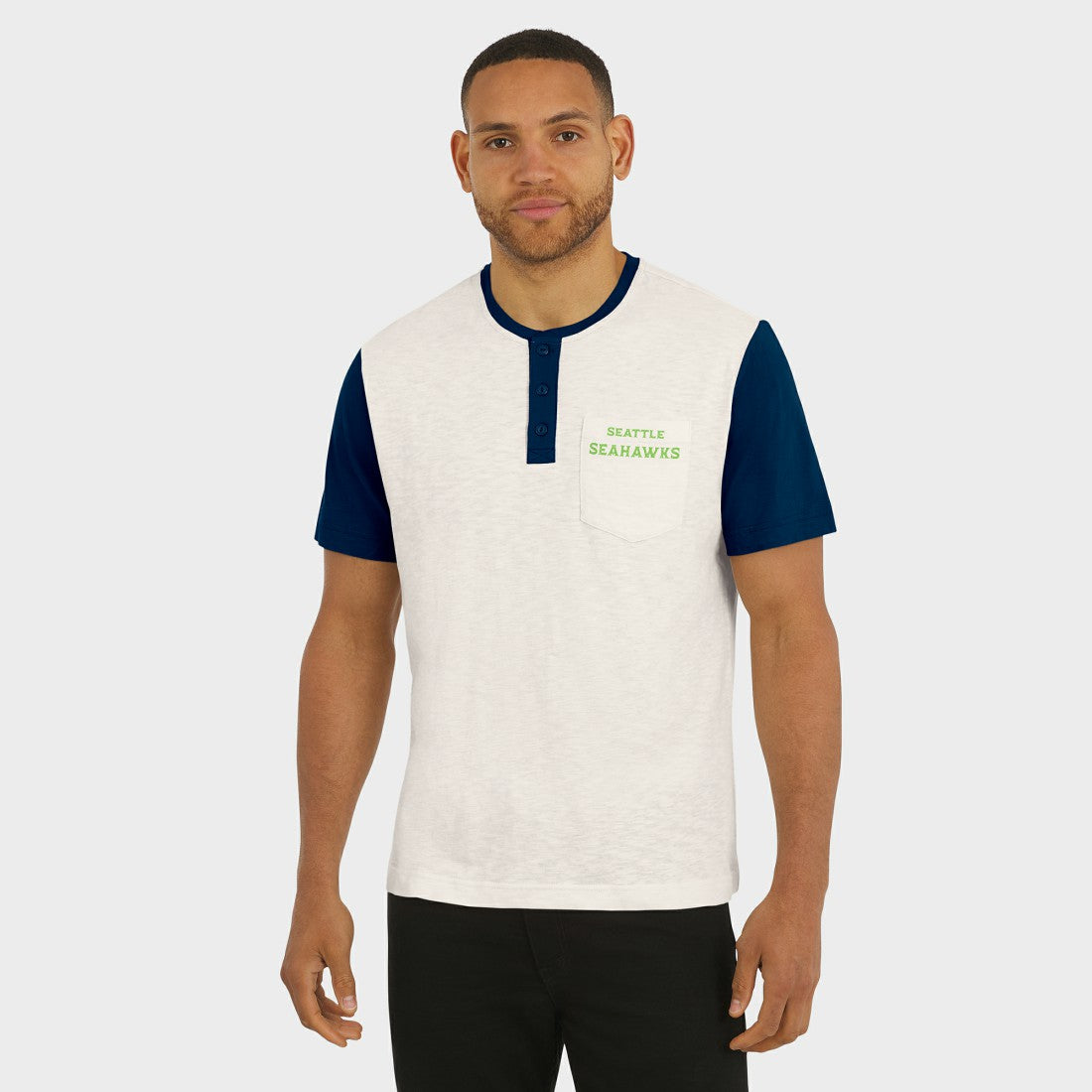 Darius Rucker Collection Henley Colorblock Slub Pocket T-Shirt - Seattle Seahawks