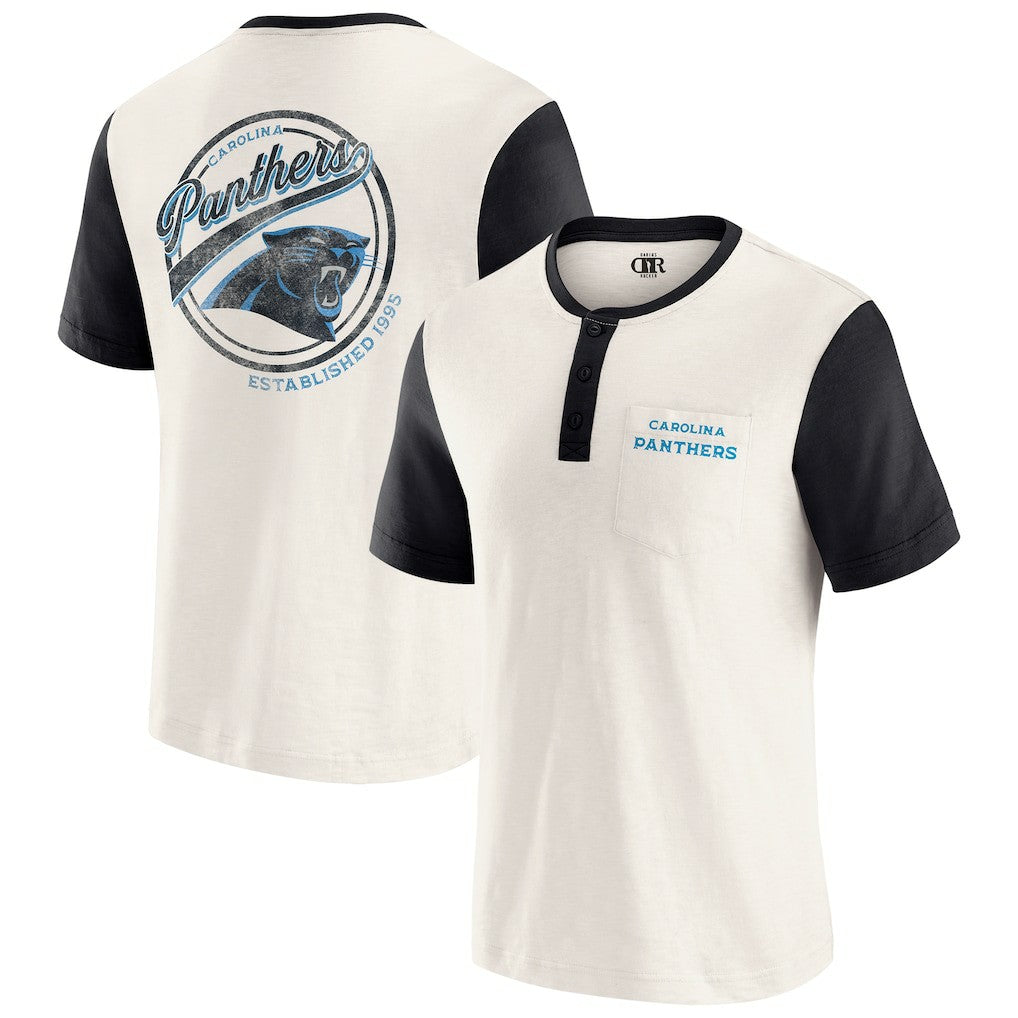 Darius Rucker Collection Henley Colorblock Slub Pocket T-Shirt - Carolina Panthers