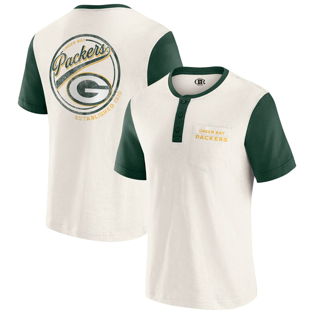 Darius Rucker Collection Henley Colorblock Slub Pocket T-Shirt - Green Bay Packers