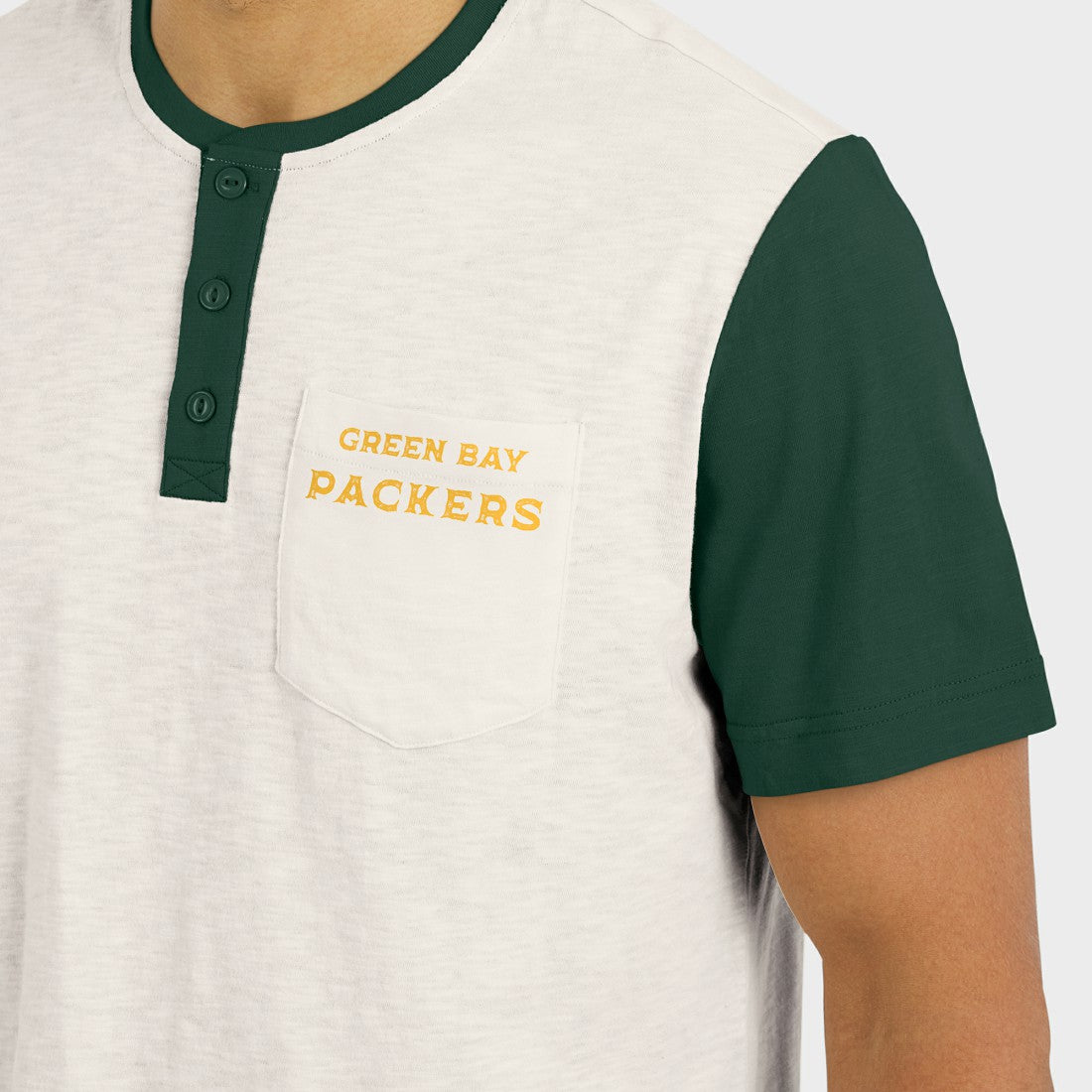 Darius Rucker Collection Henley Colorblock Slub Pocket T-Shirt - Green Bay Packers