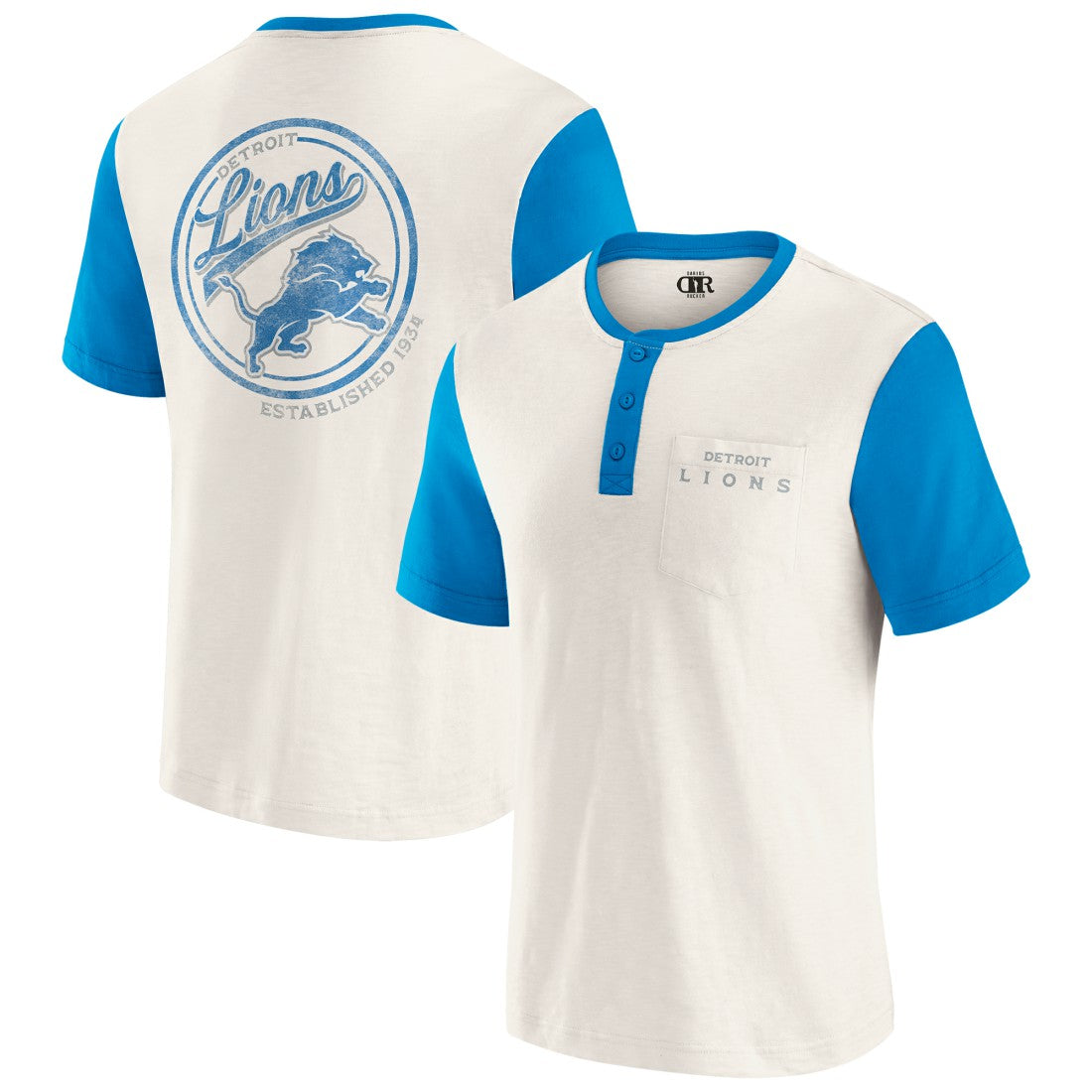 Darius Rucker Collection Henley Colorblock Slub Pocket T-Shirt - Detroit Lions