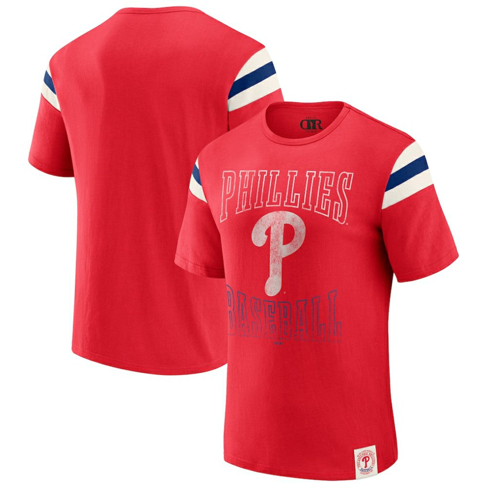 MLB Philadelphia Phillies Darius Rucker Collection by Fanatics Distressed Sleeve Stripe T-Shirt