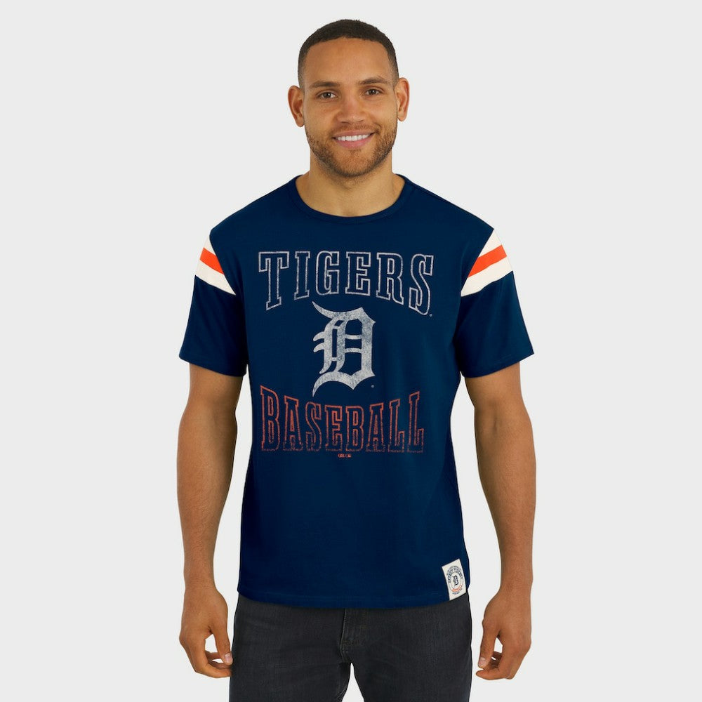 MLB Detroit Tigers Darius Rucker Collection by Fanatics Distressed Sleeve Stripe T-Shirt