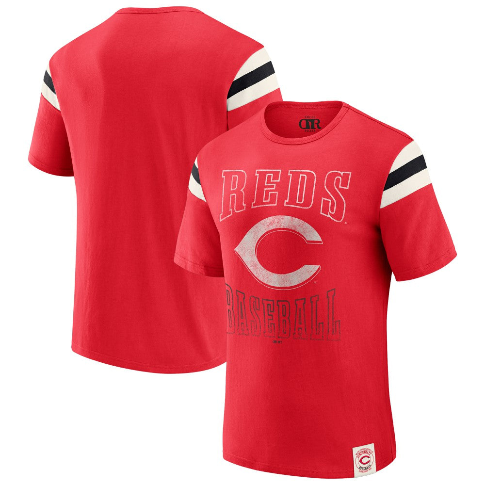 MLB Cincinnati Reds Darius Rucker Collection by Fanatics Distressed Sleeve Stripe T-Shirt