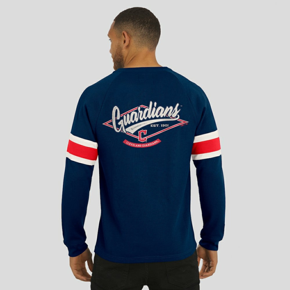 MLB Cleveland Guardians Darius Rucker Collection by Fanatics Waffle-Knit Raglan Long Sleeve Henley T-Shirt
