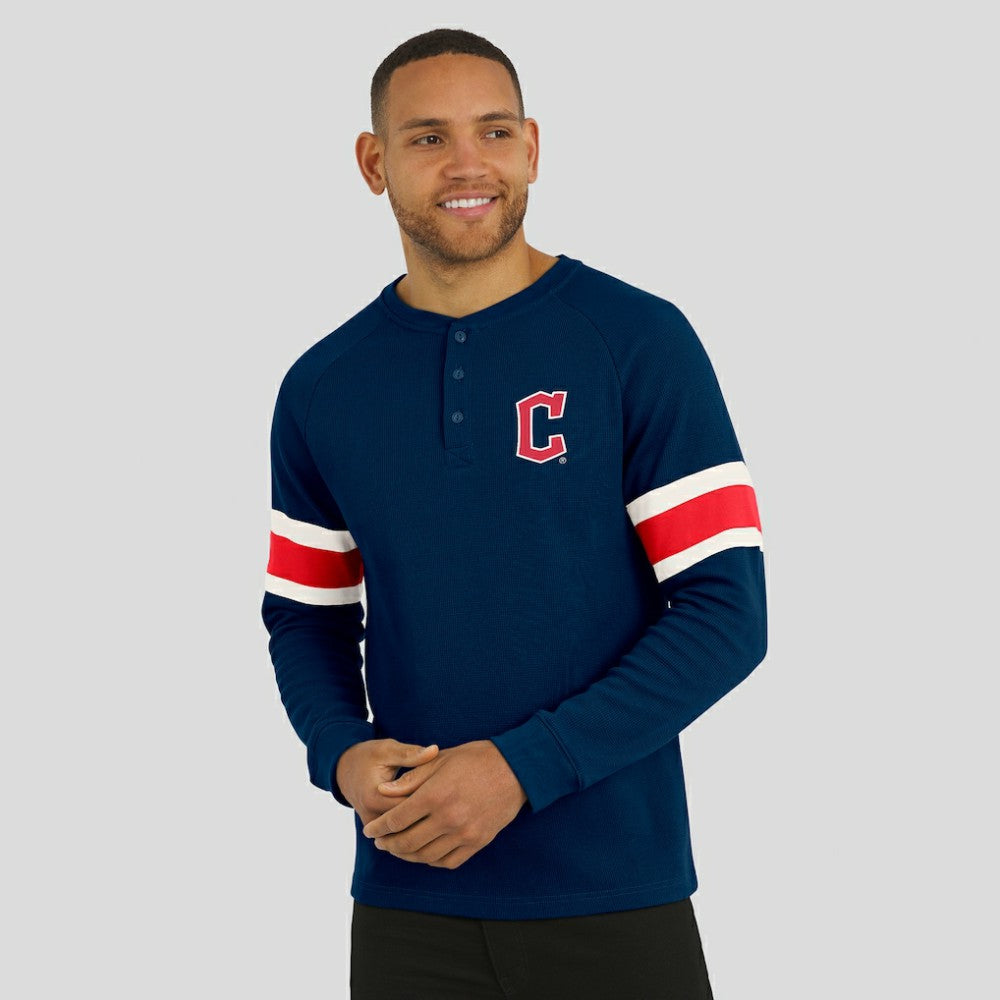 MLB Cleveland Guardians Darius Rucker Collection by Fanatics Waffle-Knit Raglan Long Sleeve Henley T-Shirt