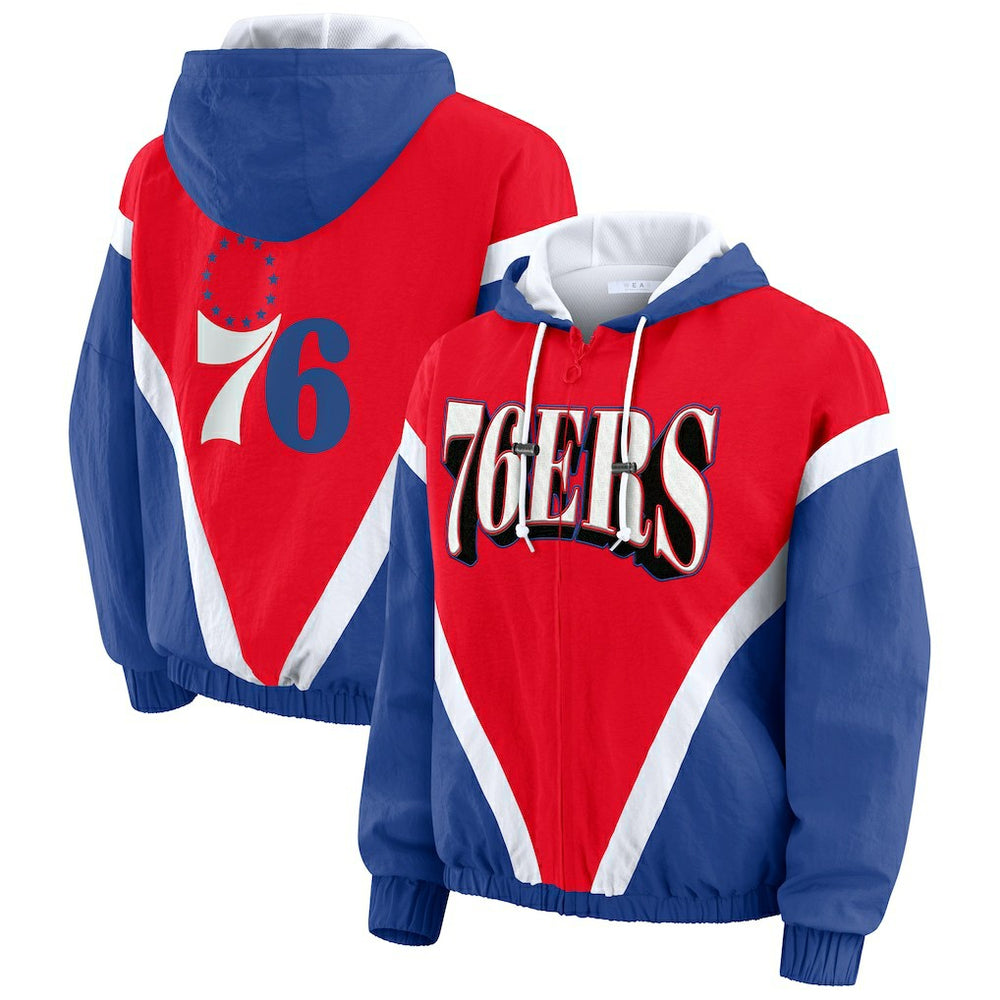 NBA Philadelphia 76ers WEAR by Erin Andrews Women's Colorblock Full-Zip Hoodie Windbreaker Jacket