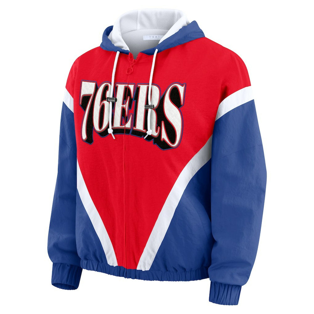 NBA Philadelphia 76ers WEAR by Erin Andrews Women's Colorblock Full-Zip Hoodie Windbreaker Jacket