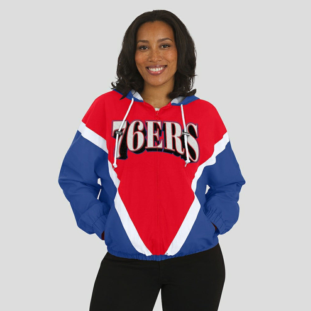 NBA Philadelphia 76ers WEAR by Erin Andrews Women's Colorblock Full-Zip Hoodie Windbreaker Jacket