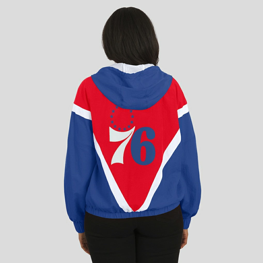 NBA Philadelphia 76ers WEAR by Erin Andrews Women's Colorblock Full-Zip Hoodie Windbreaker Jacket