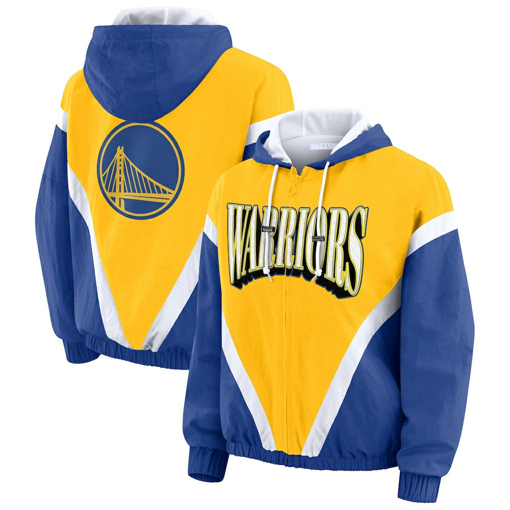 NBA Golden State Warriors WEAR by Erin Andrews Women's Colorblock Full-Zip Hoodie Windbreaker Jacket sale