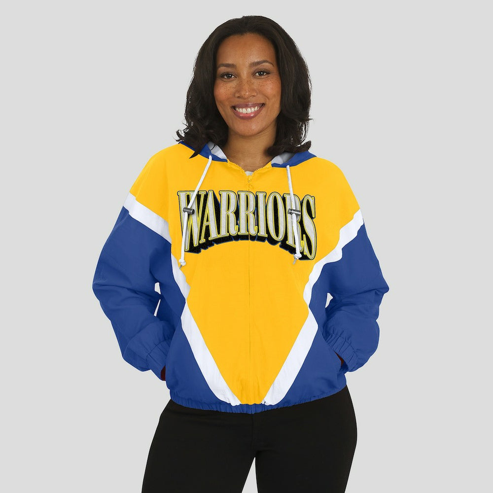 NBA Golden State Warriors WEAR by Erin Andrews Women's Colorblock Full-Zip Hoodie Windbreaker Jacket sale