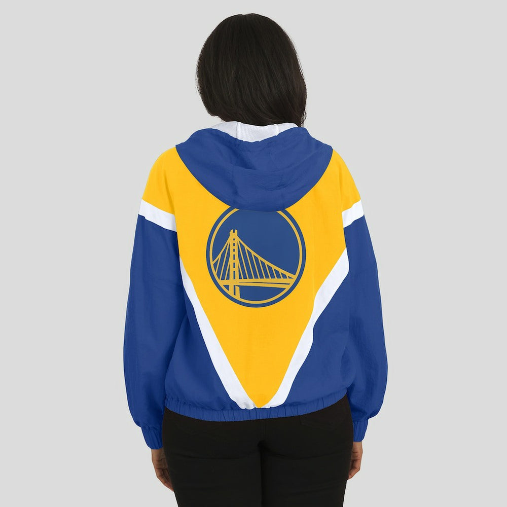 NBA Golden State Warriors WEAR by Erin Andrews Women's Colorblock Full-Zip Hoodie Windbreaker Jacket sale