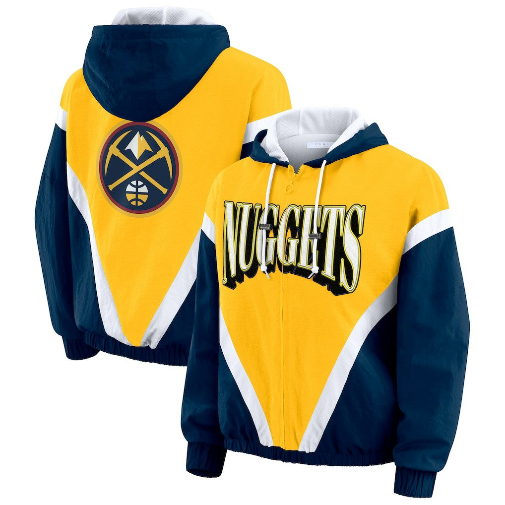 NBA Denver Nuggets WEAR by Erin Andrews Women's Colorblock Full-Zip Hoodie Windbreaker Jacket sale