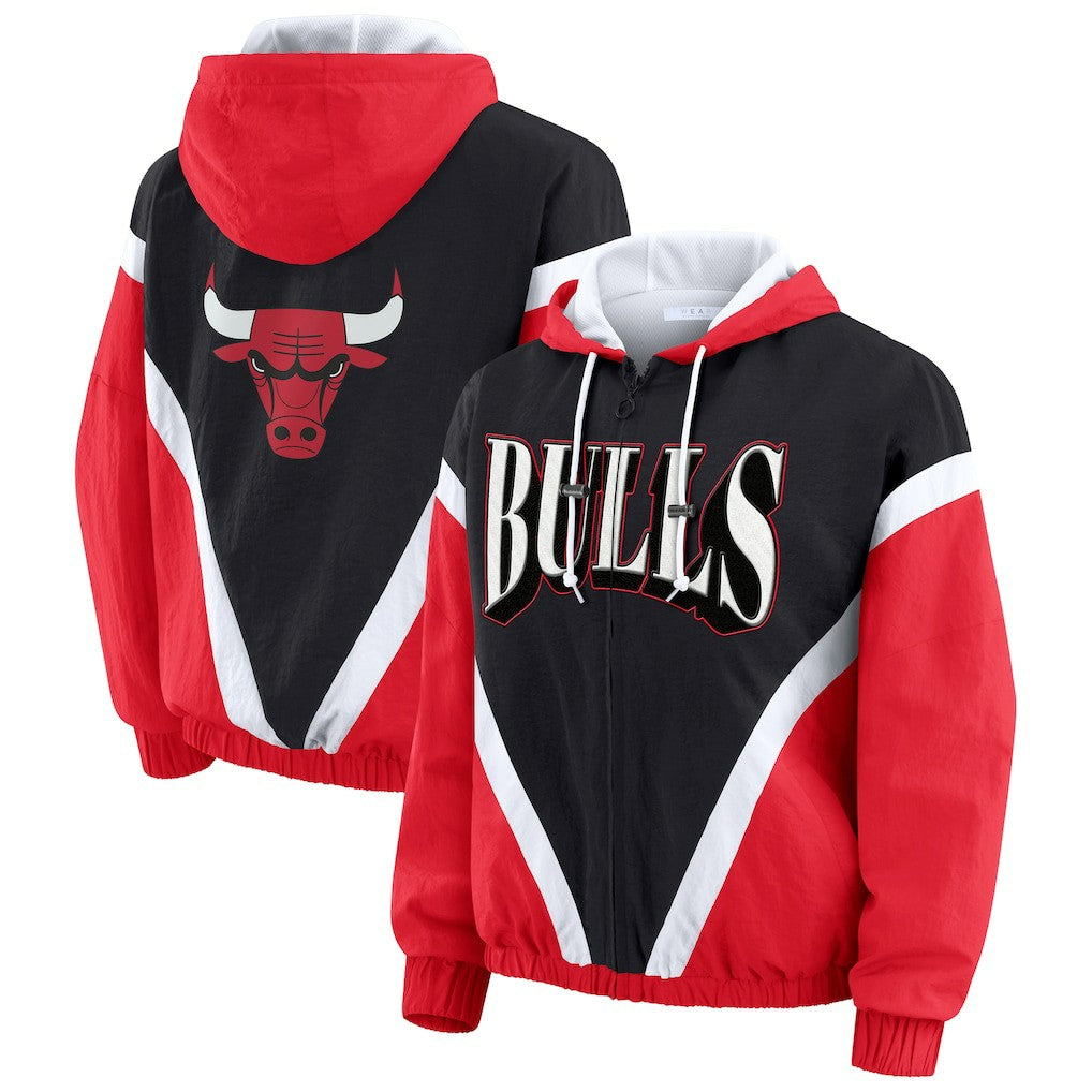 NBA Chicago Bulls WEAR by Erin Andrews Women's Colorblock Full-Zip Hoodie Windbreaker Jacket
