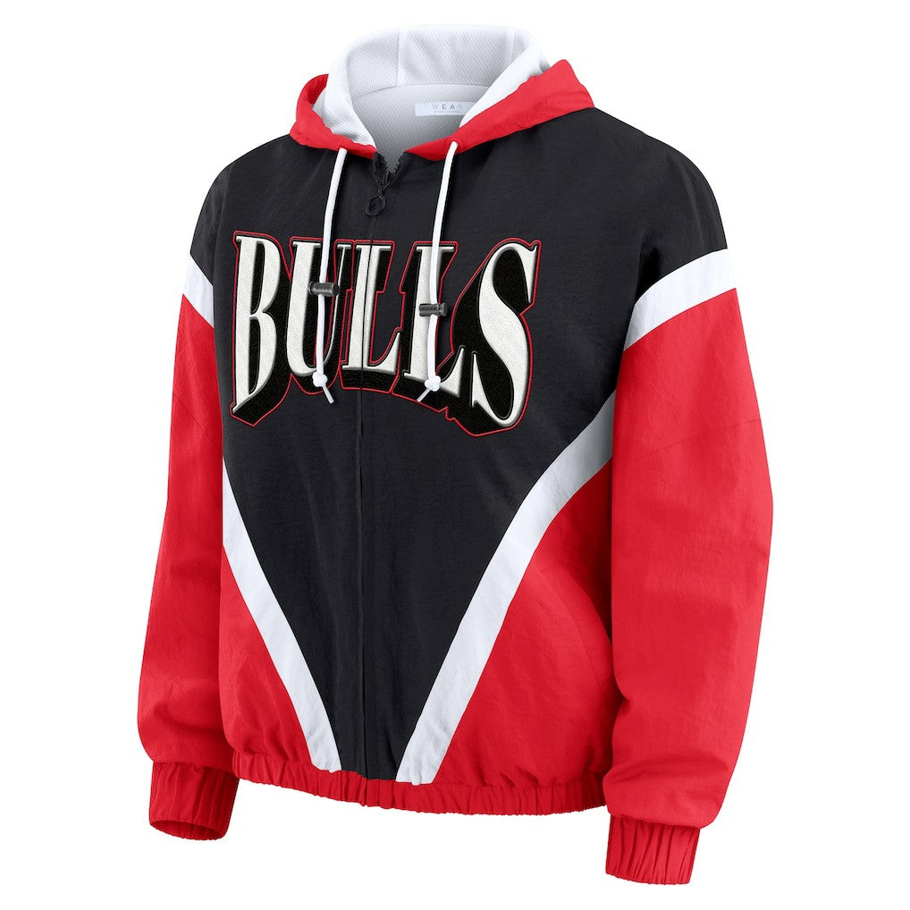 NBA Chicago Bulls WEAR by Erin Andrews Women's Colorblock Full-Zip Hoodie Windbreaker Jacket