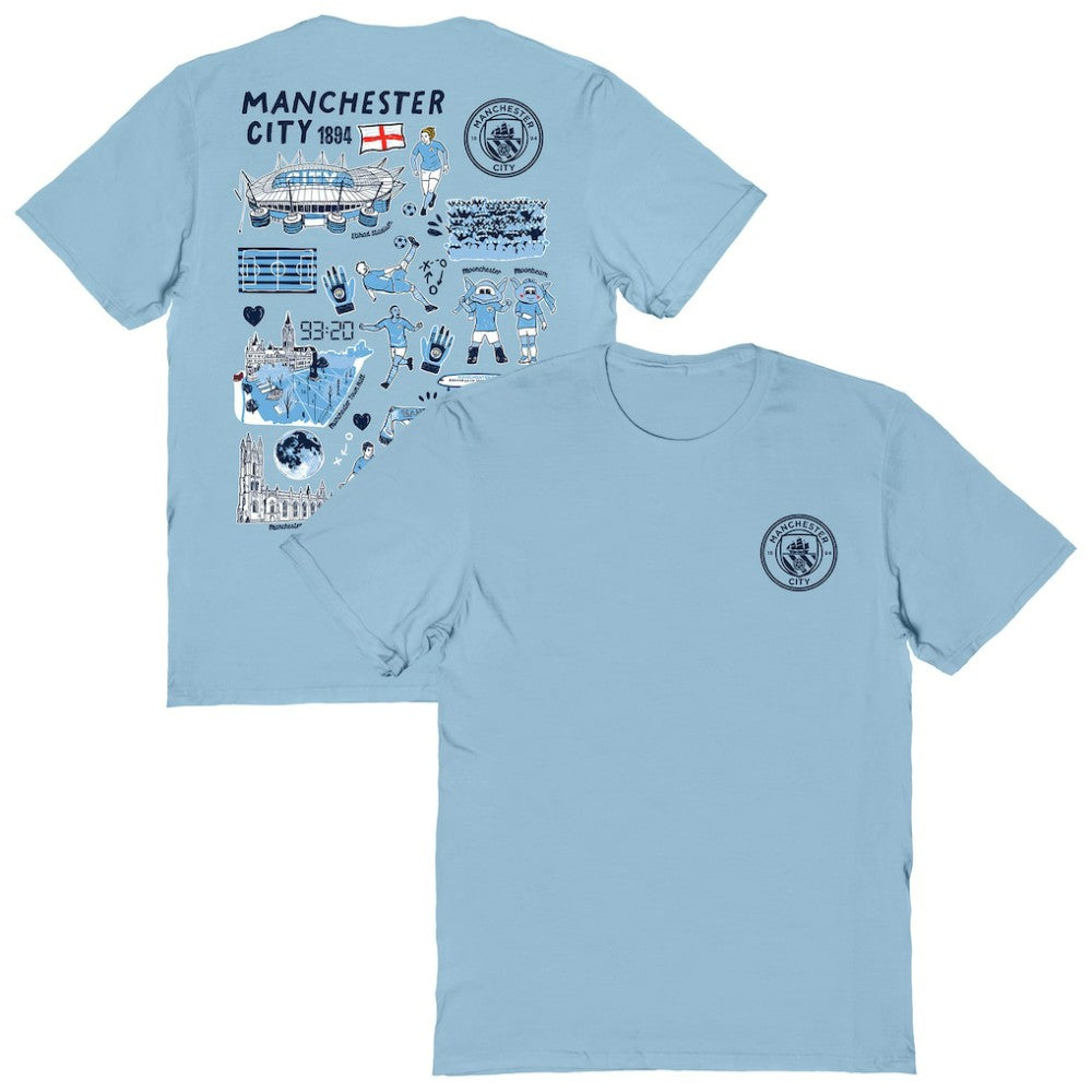 Manchester City Vive La Fete Women's Impressions Artwork T-Shirt -  Sky Blue