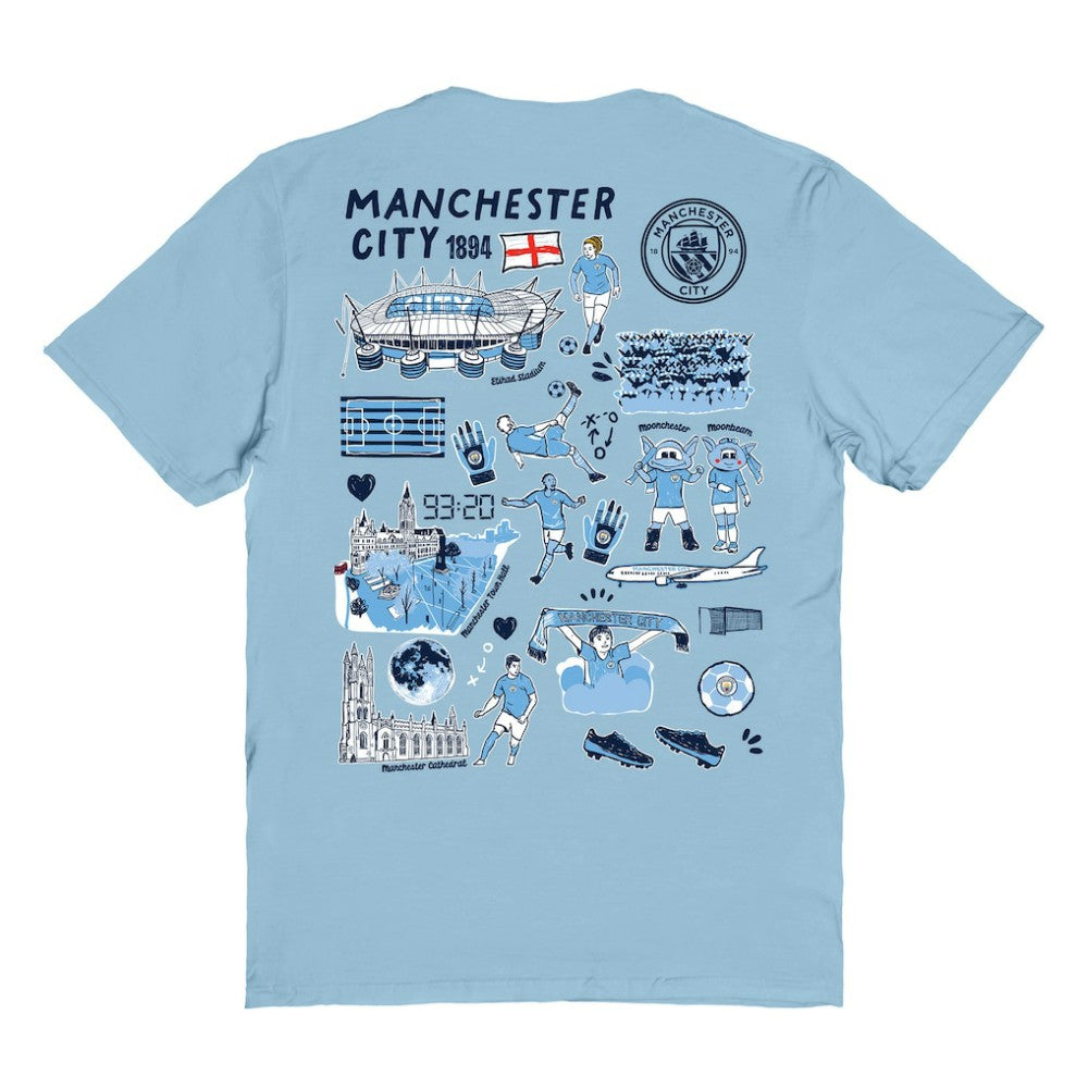 Manchester City Vive La Fete Women's Impressions Artwork T-Shirt -  Sky Blue