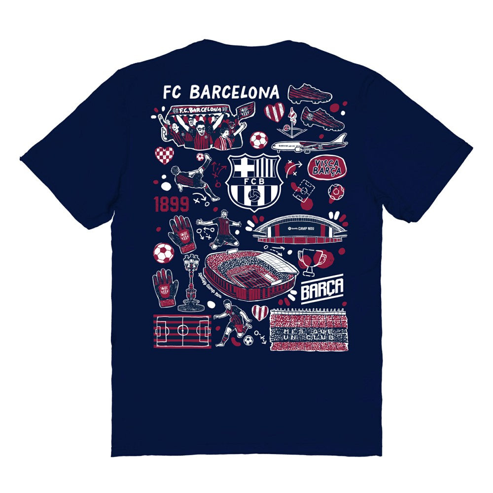Barcelona Vive La Fete Women's Impressions Artwork T-Shirt -  Navy
