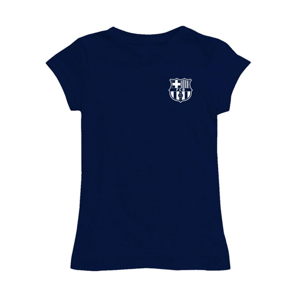 Barcelona Vive La Fete Girls Youth Color Badge Fitted T-Shirt -  Navy
