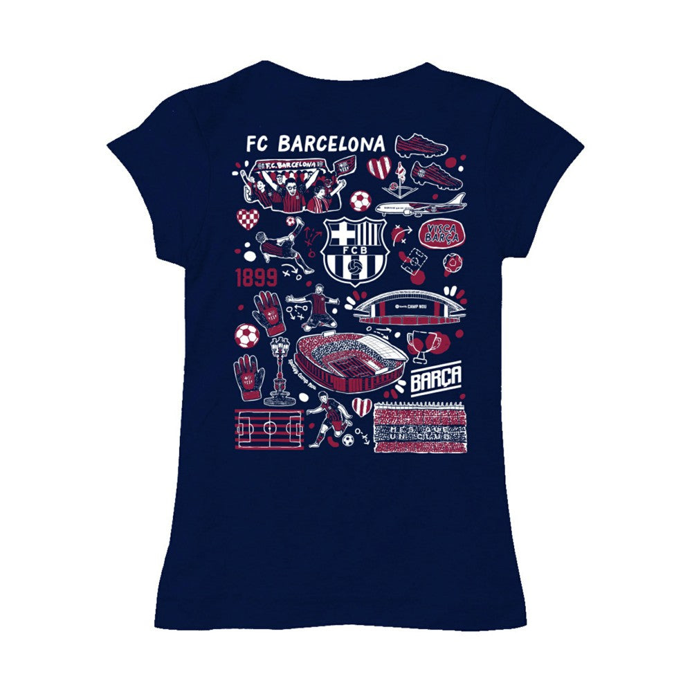 Barcelona Vive La Fete Girls Youth Color Badge Fitted T-Shirt -  Navy