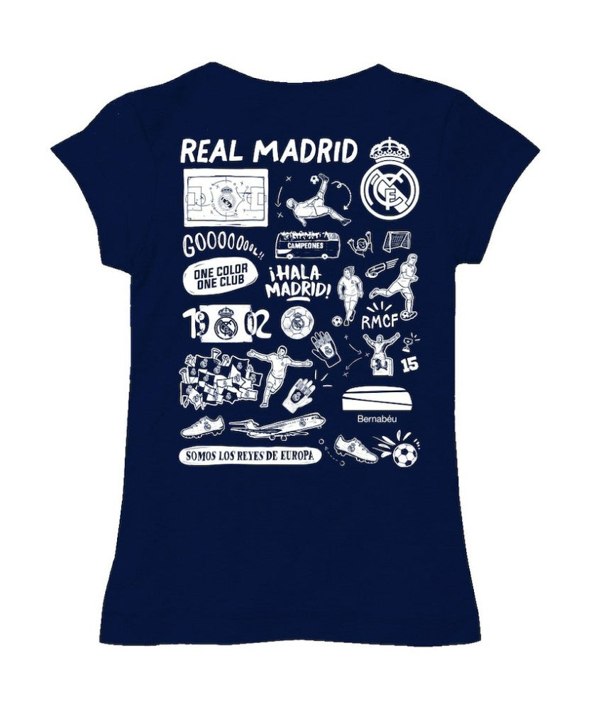Real Madrid Vive La Fete Girls Youth Color Badge Fitted T-Shirt -  Navy