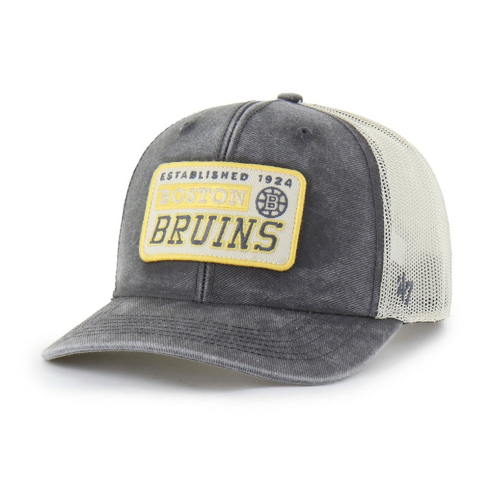NHL Charcoal Boston Bruins '47 Canteen Pigment Dyed Patch Trucker Adjustable Hat