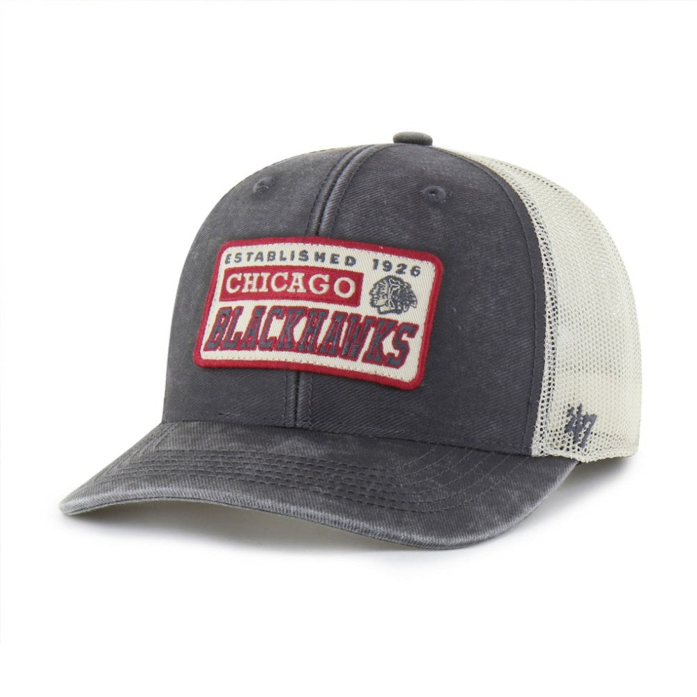 NHL Charcoal Chicago Blackhawks '47 Canteen Pigment Dyed Patch Trucker Adjustable Hat